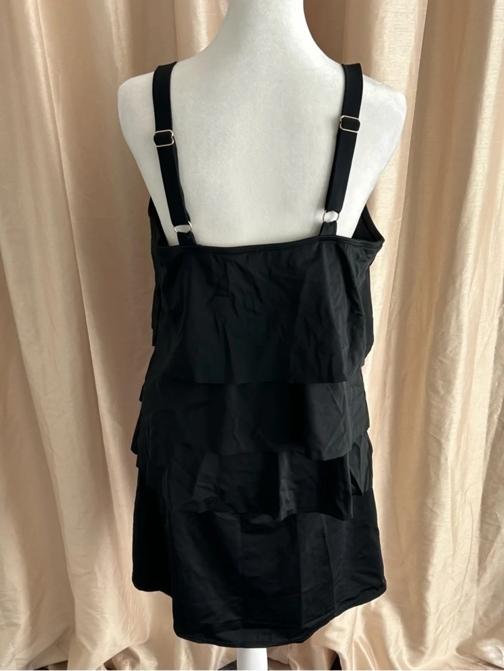 New Susan Graver Soleil Tiered Tankini with Skirt & Brief Black size 14